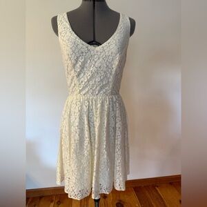 Heart Soul Cream V-Neck Lace Sleeveless Mini Dress